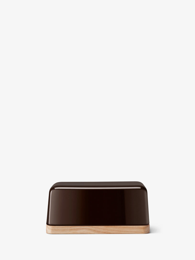 LSA - Collective - Butter Dish with Ash Wood Lid - Mocha - detail or setting view