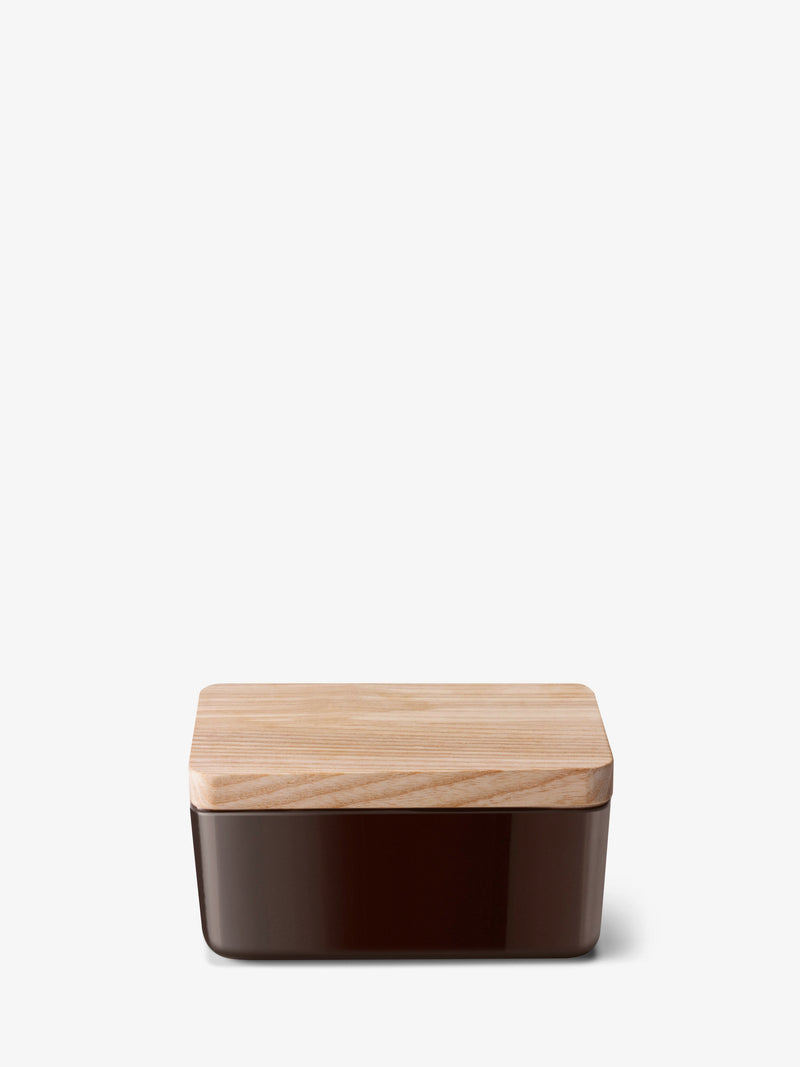 LSA - Collective - Butter Dish with Ash Wood Lid - Mocha - detail or setting view