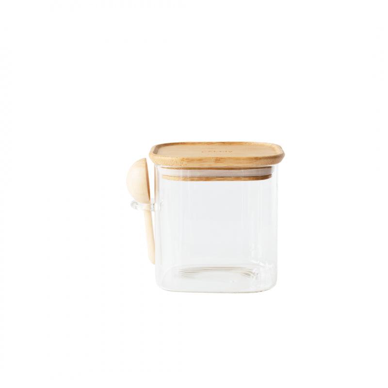 Pebbly - Tall Canister W/Measuring Spoon Glass W/Bamboo Lid Home & Kitchen 5ml