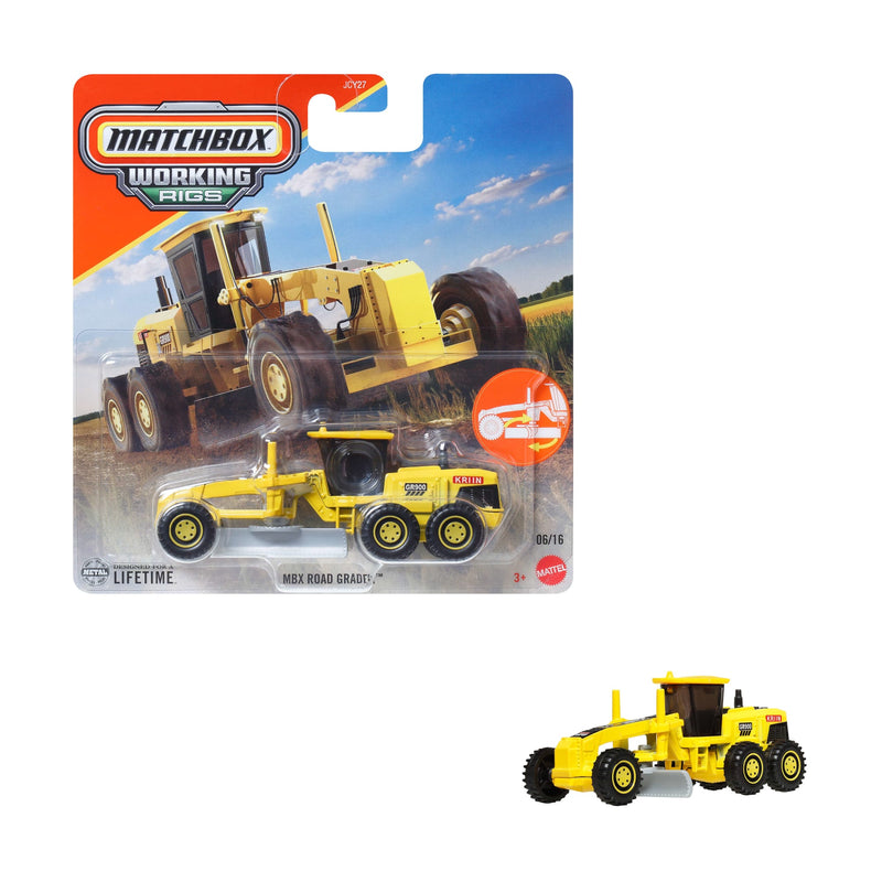 Matchbox - Working Rigs - Die-Cast Toy Vehicle (Single Random Pick) — Example road grader and packaging