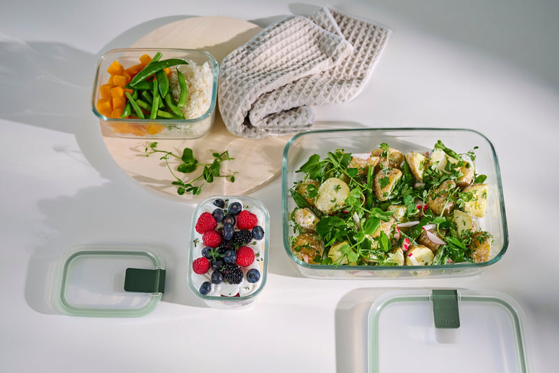 Mepal - EasyClip Rectangular Glass Box 3-Piece Set Large (2 × 33 oz/1000 mL, 76 oz/2250 mL) Nordic Sage