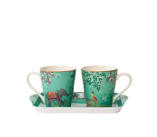 Sara Miller - India Collection - Elephant Oasis - Light Jade Mug & Tray Set Home & Kitchen