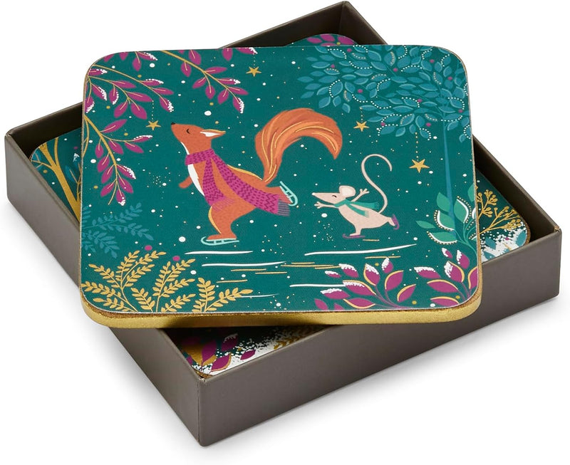 Sara Miller - Woodland Tales - Deer & Robin Coasters (Set of 4) | 4 x 4 in / 10 x 10 cm Home & Kitchen