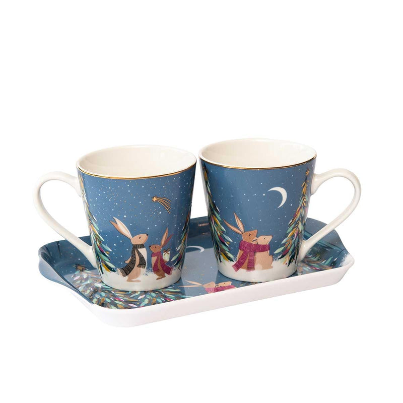 Sara Miller - Woodland Tales - French Blue Mug & Tray Set | 6.5 fl oz / 192 mL Mug, 8 x 5.5 in / 20 x 14 cm Tray Home & Kitchen