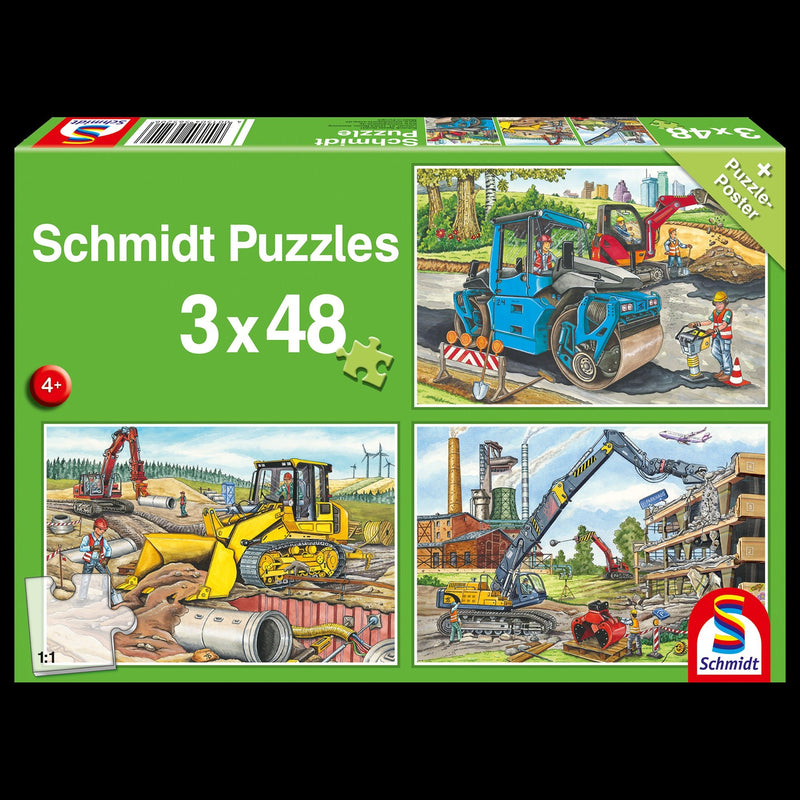 Schmidt Spiele - Puzzle - Pz 3X48 - At The Building Site Games & Toys