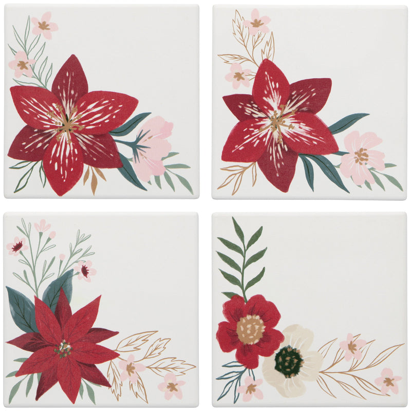 Now Designs - Amaryllis Christmas Soak Up Coasters Set of 4