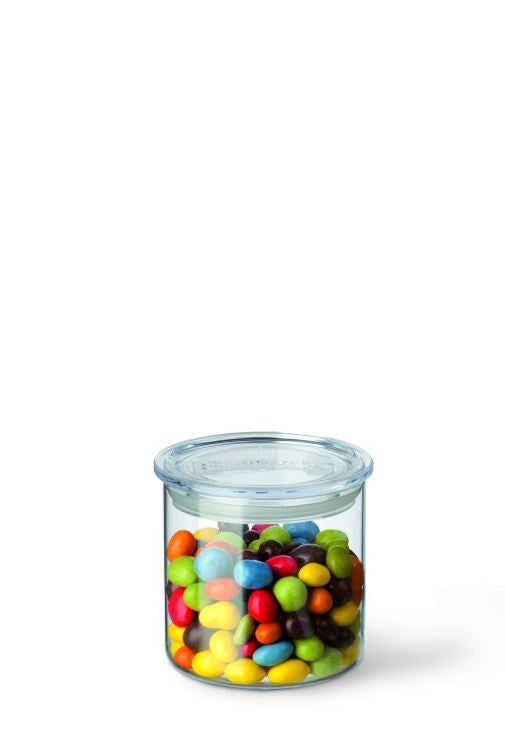 Simax Cylinder Storage Jar with Clear Lid, 16.9 fl oz / 0.5 L, front with illustrative contents