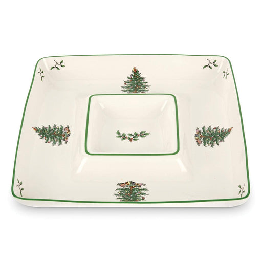 Spode Christmas Tree all-in-one square chip and dip platter, XT2111