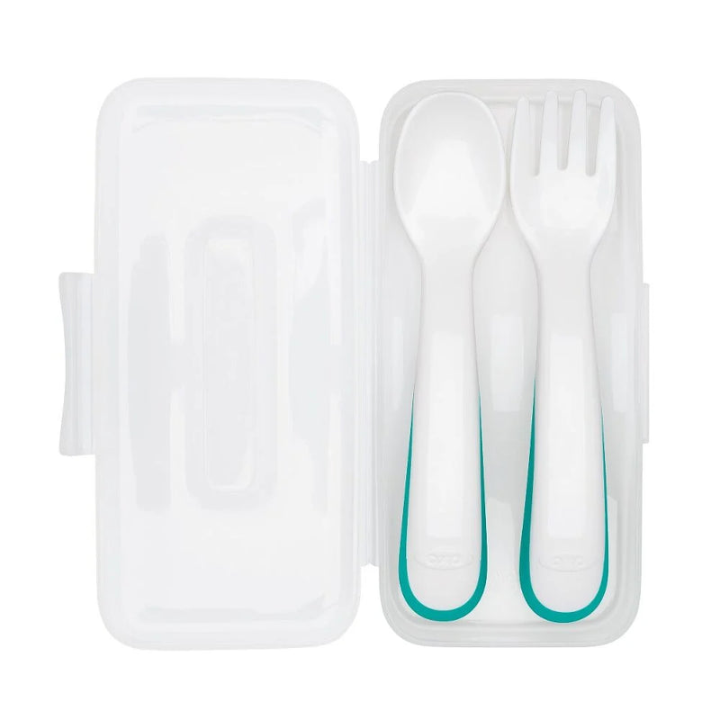 Oxo Tot - Ensemble Fourchette et Cuillère de Voyage avec Étui - Turquoise