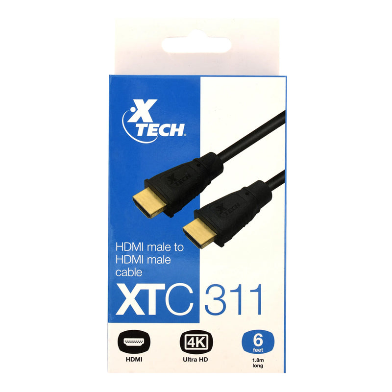 Xtech XTC-311 gold-plated HDMI male to male cable, 6 ft