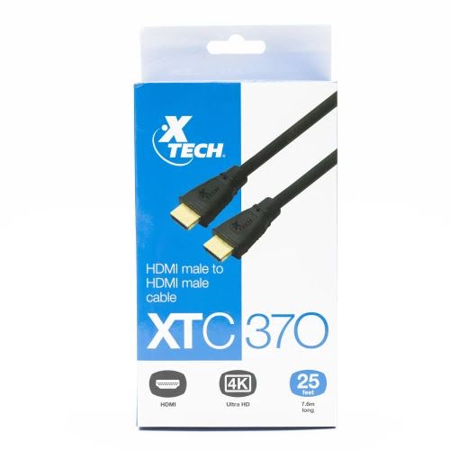 Xtech XTC-370 gold-plated HDMI male to male cable, 25 ft