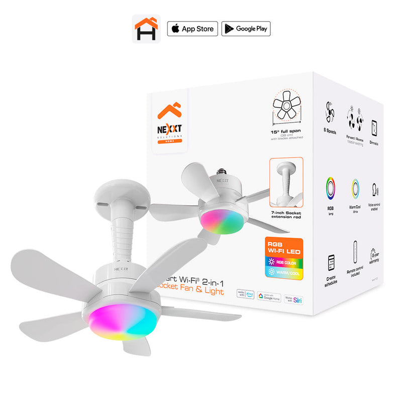 Nexxt – NHA-F100 Smart Socket Fan & RGB LED Light | 15 in / 38 cm – front product view