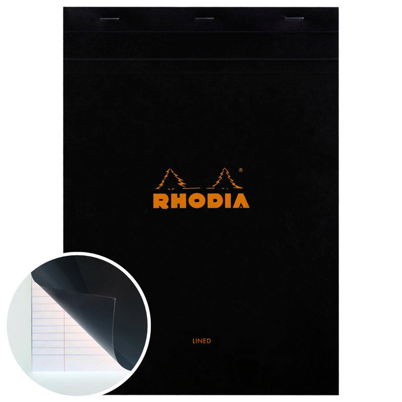 Rhodia - No. 18 Top-Stapled Notepad | Black, A4, Lined with Margin, 80 Sheets