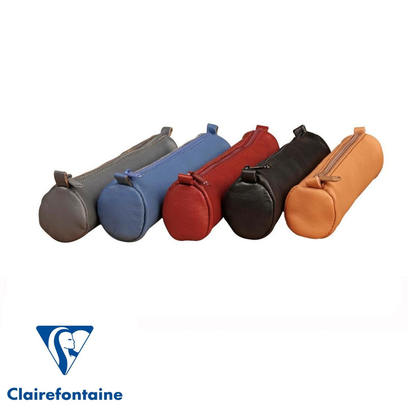 Clairefontaine - Age Bag Round Leather Pencil Case | Assorted Colour, 18.5 cm