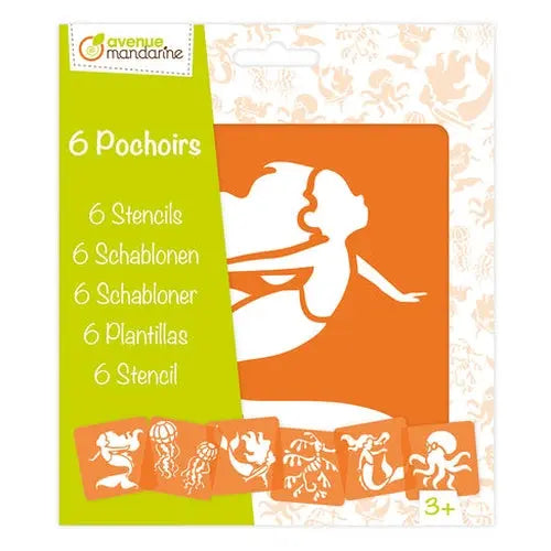 6 mermaids and sea animals stencils