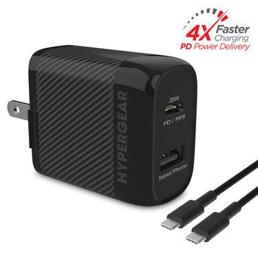 HyperGear - Speedboost 25W Usb-C & 12W Usb Wall Kit With Pd/Pps And 6Ft Usb-C Cable | Black - Limolin 