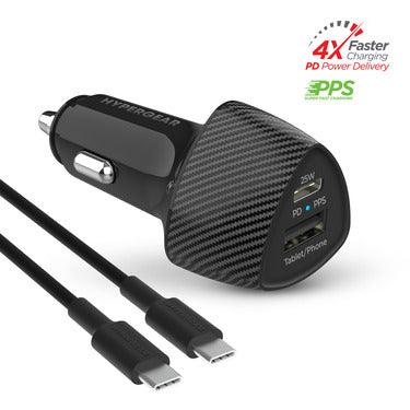 HyperGear - Speedboost 25W Usb-C Pd + 12W Usb Fast Car Charger With Pps | Includes 4Ft Usb-C Cable | Black - Limolin 