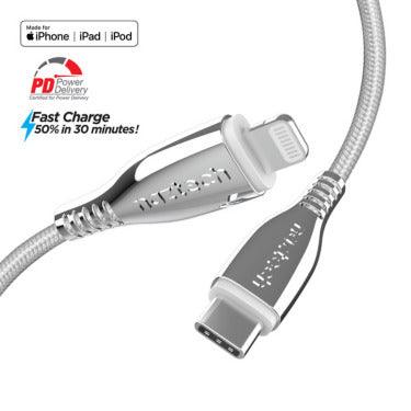 Naztech - Charge & Sync - TITANIUM USB-C to MFi Lightning Braided Fast Charge Cable | 6ft | White - Limolin 