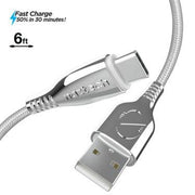 Naztech – Titanium USB-A to USB-C Braided Cable – White | 6 ft / 1.83 m – front USB-A and USB-C connector view