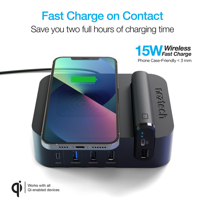 Naztech – Ultimate Charging Station Pro with 4,000 mAh Power Bank – Black – 15W wireless charging